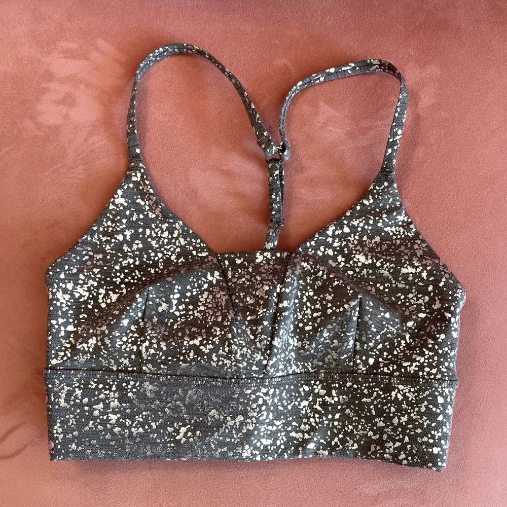 Metallic silver sports bra